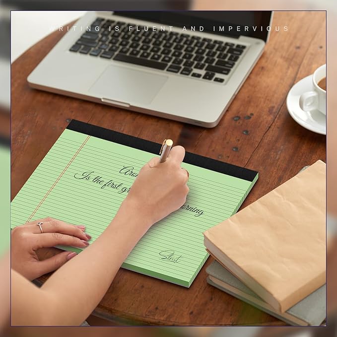 3 Pack Wide Legal Pads 11" x 9.5" (Landscape Format) Green College Ruled Note Pad Narrow Ruled 30 Sheets per Notepad Perforated Writing Paper with Thick Backboard Horizontal Pads of Paper