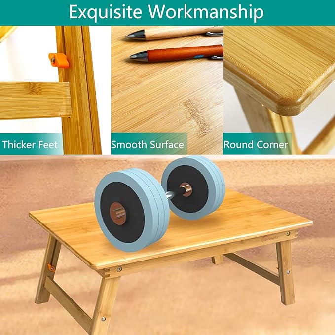 Lap Desk for Bed, COIWAI Bed Desk Bed Table Tary, Low Desk Table, Folding Floor Table, Adjustable Height, Portable Foldable Picnic Desk,Serving Breakfast Coffee in Bed Couch Floor .Bamboo