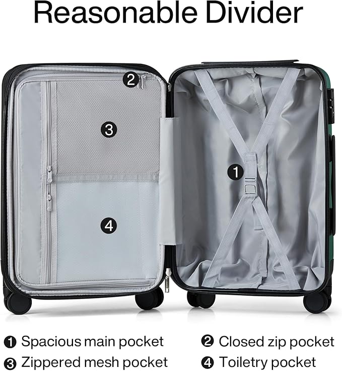 Hanke 24 Inch Expandable Checked Luggage Lightweight PC Hard Shell Luggage Suitcases with Wheels Travel Luggage Rolling Large Suitcase Travel Luggage Bag for Go to University.(Blackish Green)