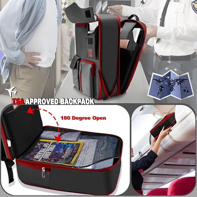 ZINZ Slim & Expandable Laptop Backpack 15.6 Inch, Computer Rucksack Water Resistant Bag, Anti-Theft Travel Daypack for Men and Women-Black&Red