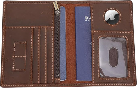 STAR VISTA Phoenix Leather Passport Holder, Full Grain Leather Travel Wallet - Slim, Bifold, RFID Blocking, ID Window, Coin Pocket, Card Slots, SIM Slots, AirTag Holder