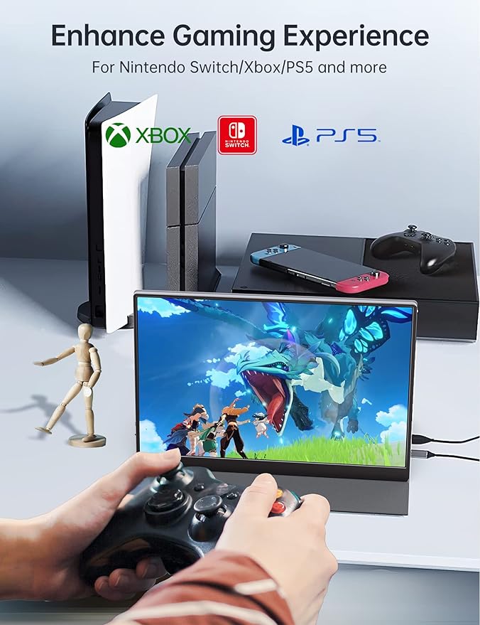 2.5k Portable Monitor 16inch 2560X1600 USB C Laptop Monitor HDMI Computer Display HDR IPS Gaming Screen w/Smart Cover & Dual Speakers for PC Mac Phone Xbox PS5 Switch Laptop