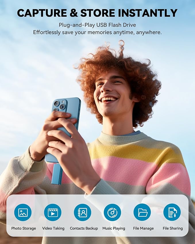 MFi Certified 512GB Flash Drive for iPhone iPad, Photo Stick for External Memory Storage, Easily Back Up and Save Files, USB Memory Stick Thumb Drive for iPhone/iPad/Android/PC (Blue, 512GB)