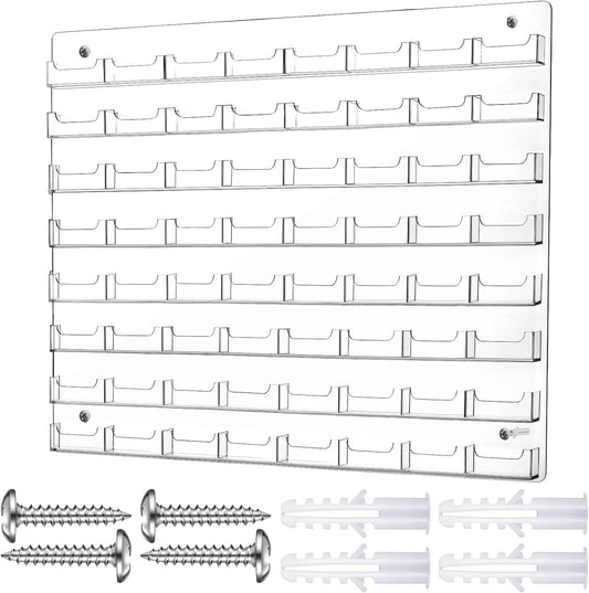 Hillban Acrylic Business Card Holder Wall Mount Clear Sticker Display Rack Multiple Card Holders Clear Acrylic Organizing Sticker Display Stand Pre Drilled(64 Pockets)