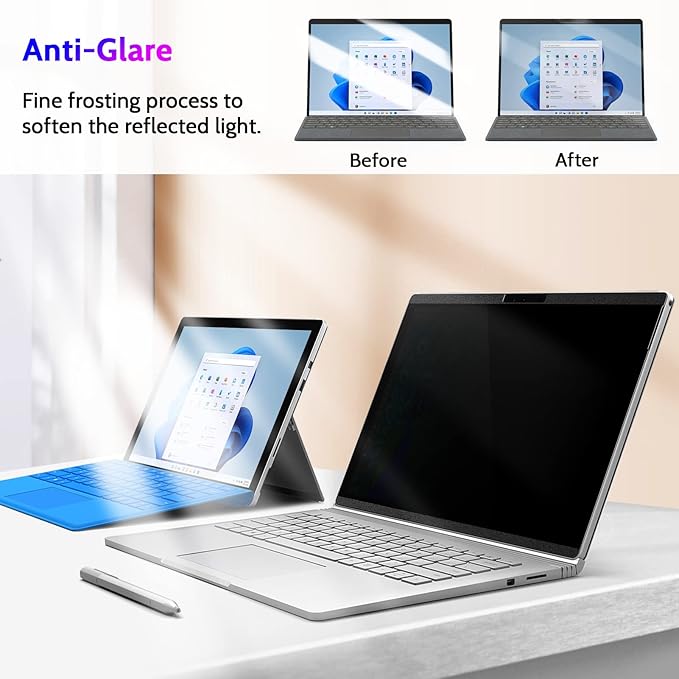 Magnetic Privacy Screen for Surface Pro 11/10/9/8/X 13 Inch, Removable Anti Blue Light Glare Filter, Black Security Private Apy Block Protector