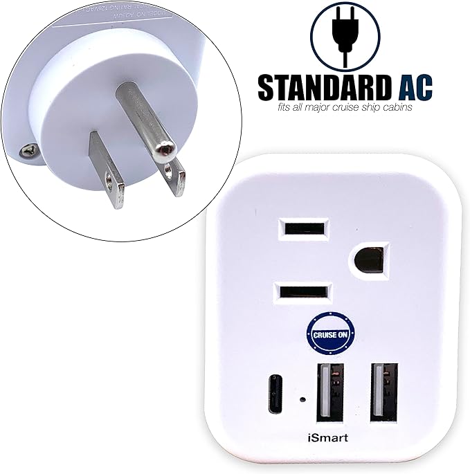 Cruise Approved Power Strip Non Surge Protector for Cruise Ship Multi Plug, 6 Outlets, 2 USB-A, 1 USB-C, & 3 AC Outlet for Carnival, Celebrity, Princess, Norwegian & Major Lines in 2025 & 2026