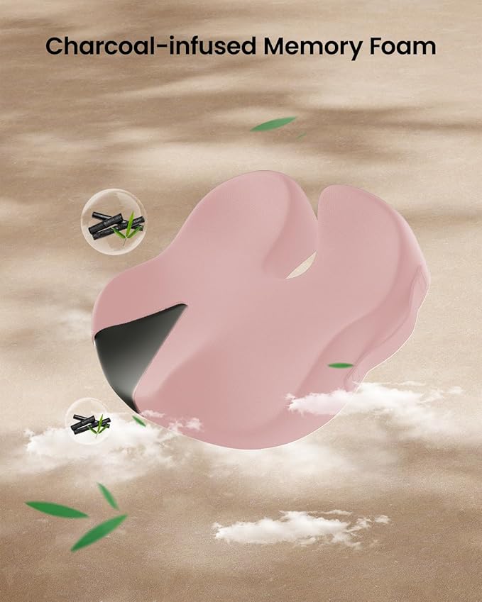 ProtoArc Seat Cushion, Office Chair Cushion for Sciatica, Coccyx Cushion, Ergonomic Memory Foam Seat Cushion for Car, Home, Pressure Relief Pad for Hip, Tailbone, All Day Comfort - Pink