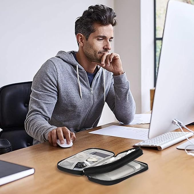 Skycase Electronic Organizer Travel Case - Waterproof Travel Cord Pouches for Organization, Cable Organizer, All-in-One Double Layers Storage Bag for Accessories, Charger, Cable, Black