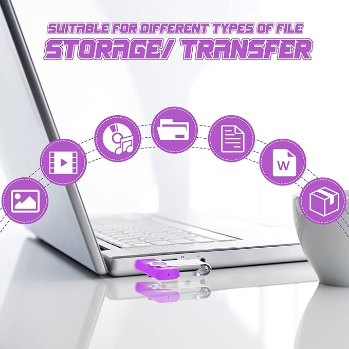 50 Pack USB Flash Drives Bulk with Lanyards USB 2.0 Thumb Drive Swivel Storage Flash Pack Bulk with LED Light for Data Storage Backup, 10 Colors (256 MB)