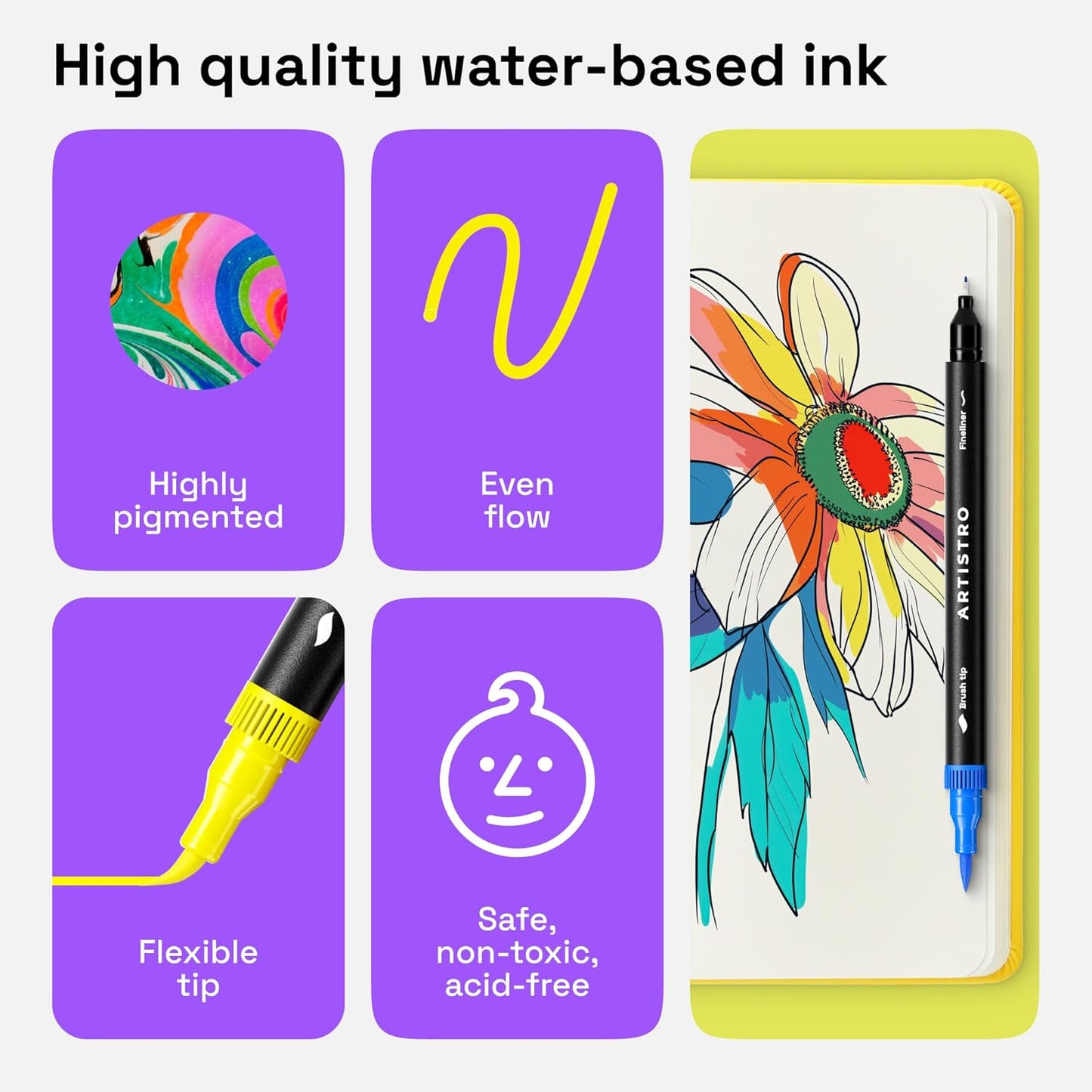 ARTISTRO 24 Brush Marker Pens Coloring Markers for Adults Brush Tip & 0.4mm Fineliner Pens Coloring Markers No Bleeding