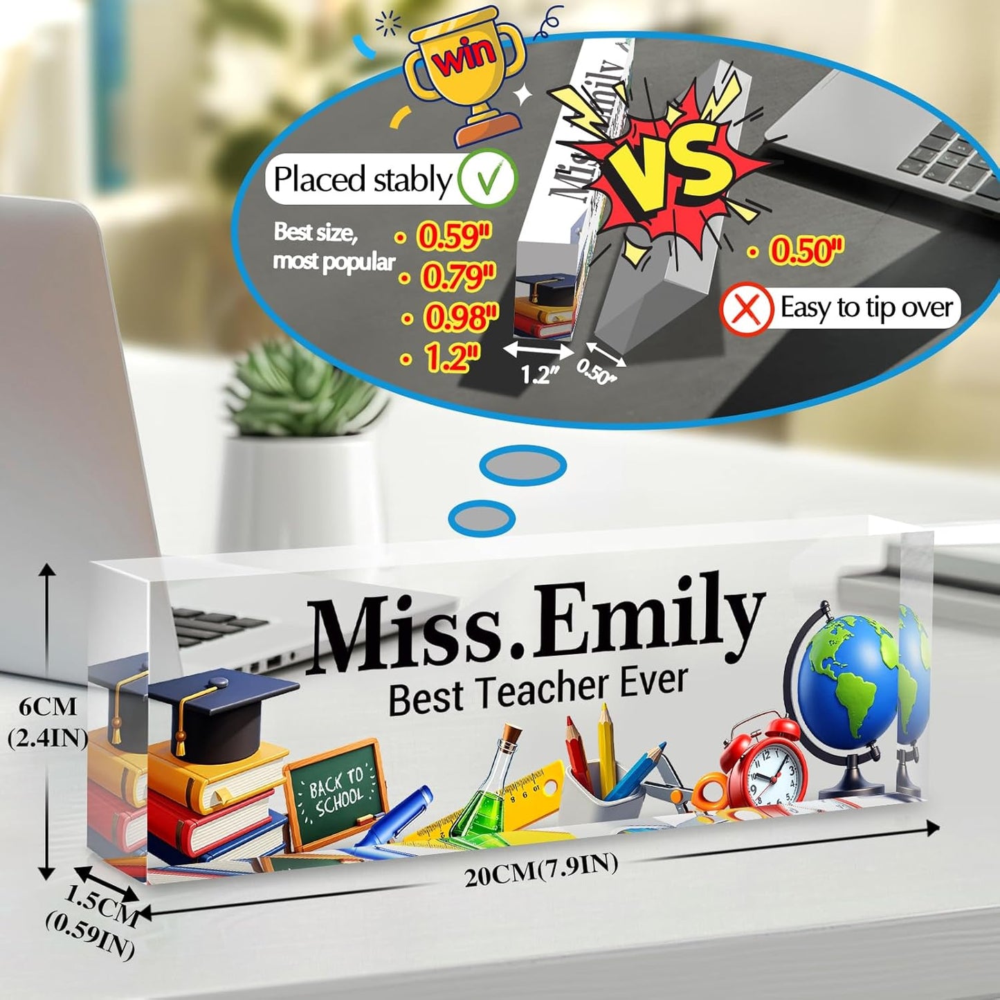 Personalized Name Plate for Desk - Custom Engraved Name Plates for Teacher -Teachers Day Gifts- Best Teacher Ever Teacher Appreciation Gifts- Acrylic Office Decor