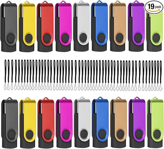 EASTBULL Flash Drive Bulk 4GB USB 20 Pack with Lanyards USB 2.0 Thumb Drive Bulk Memory Stick Swivel Pen Drive for Storage and Backup(4GB 20Pack, Mixed Color)