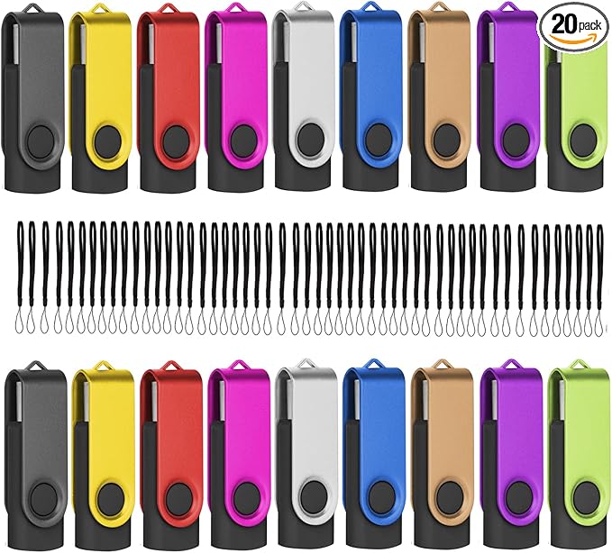 EASTBULL USB 2.0 Flash Drive 8GB with Lanyards Thumb Drives Bulk 20 Pack Colorful Multipack Memory Stick Pen Drive Swivel Design(8GB 20 Pack)