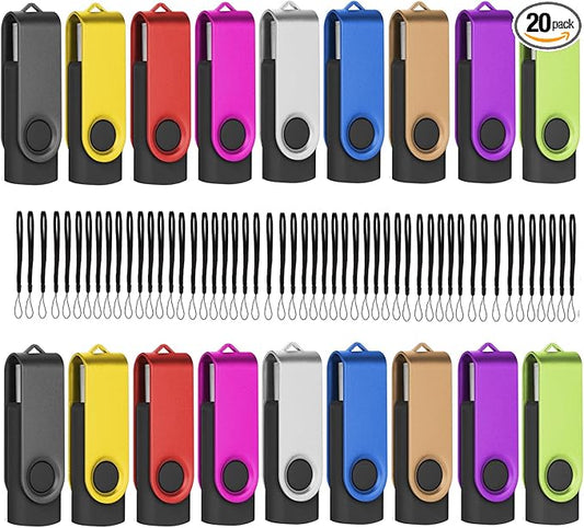 EASTBULL USB 2.0 Flash Drive 8GB with Lanyards Thumb Drives Bulk 20 Pack Colorful Multipack Memory Stick Pen Drive Swivel Design(8GB 20 Pack)