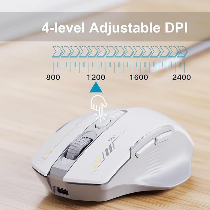 Wireless Bluetooth Mouse,[Upgraded] Rechargeable Computer Mice (BT 5.0/4.0+2.4G Hz) with Visible Battery Level, 4 Adiustable DPl, Portable PC Mouse for MacBook Chromebook