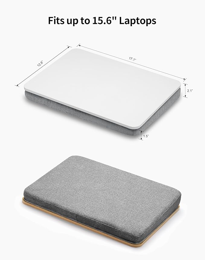 Lap Desk with Pillow Cushion, Portable Laptop Bed Desk, Fits up to 15.6 inch Laptop, Lap Stand for Bed & Couch & Carpet, Book Tablet/Drawing Board - White