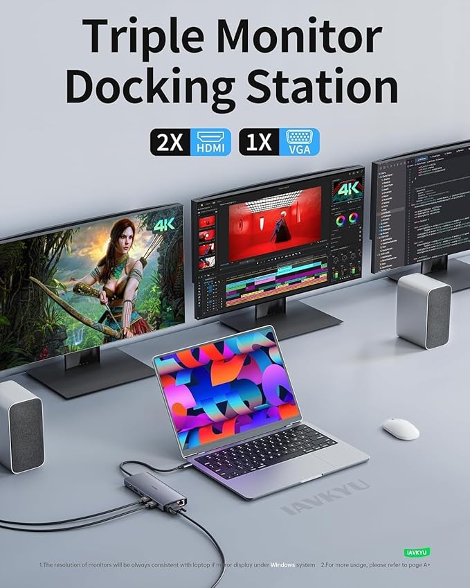 USB C Laptop Docking Station, Docking Station Dual Monitor, 13 in 1 DockingStation 3 Monitors with 2HDMI,VGA, Ethernet,7USB C/A Port, 100w PD, SD/TF, USB C Hub for Dell/HP/Surface/Lenovo Laptop