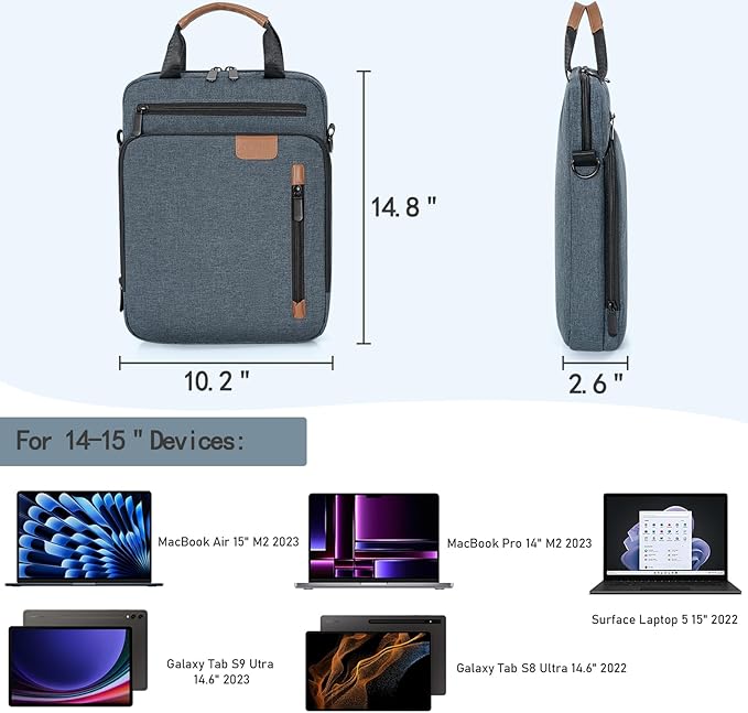 Laptop Sleeve Bag,Padded Protective Travel Carrying Case for 15 inch MacBook Air M3/A3114 2024, M2/A2941 2023 2025,Dell XPS 15 Plus,15 Inch Surface Laptop 7/6/5/4/3,Galaxy Tab S9 Utra 14.6"