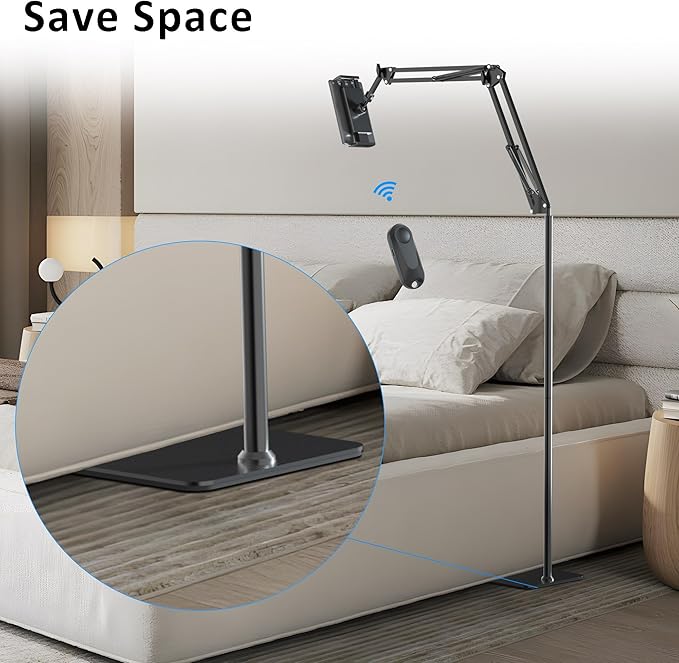 Floor Stand for Kindle Reading in Bed with Remote Page Turner, Hands Free Tablet Arm Holder for Kindle Accessory, Compatible with iPhone Paperwhite eReader Tablet 4.5-12.9 inch (kt-sd2)