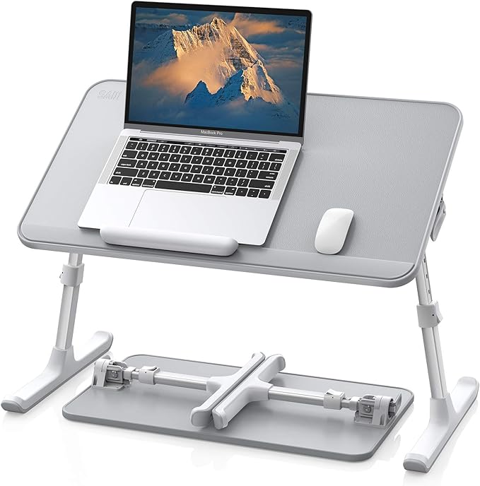 SAIJI Leather Lap Desk Laptop Bed Tray Table, Adjustable Laptop Stand for Bed, Portable Lightweight Standing Desk for Writing Eating Reading Couch Sofa Floor for Adults Kids (20.5"*11.8",Gray)