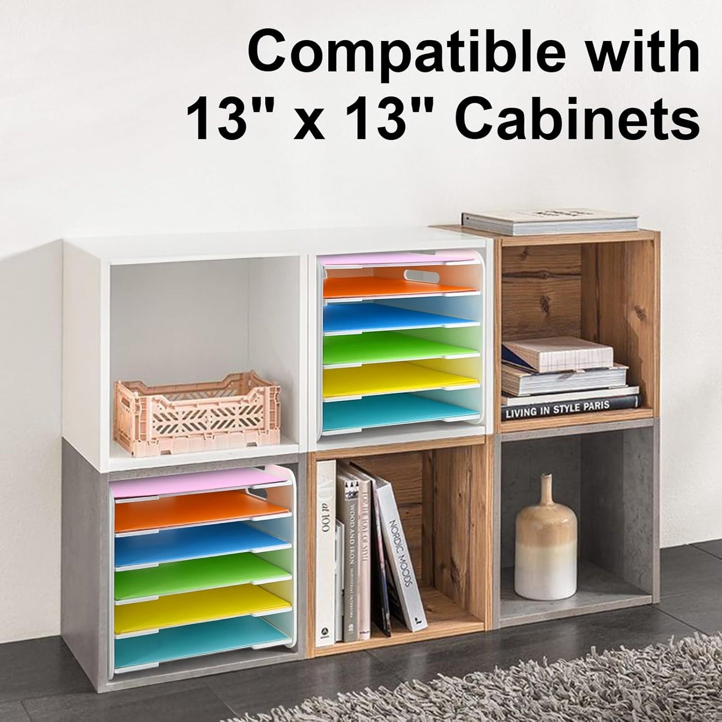 12x12 Paper Organizer, 6-Tier Scrapbook Paper Storage, Stackable Desktop File Holder for Home, Office, Classroom, and Craft Room