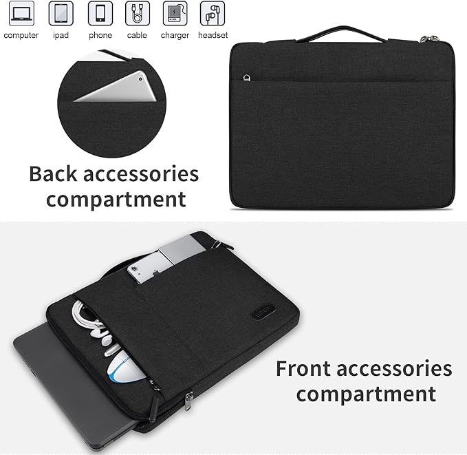 Laptop Sleeve Case 15-15.6 Inch Waterproof Business Computer Carrying Case Portable Handle Briefcase Bag Compatible with 15.6 Inch MacBook Air/Pro 15-15.6 Inch HP Samsung Notebook Black