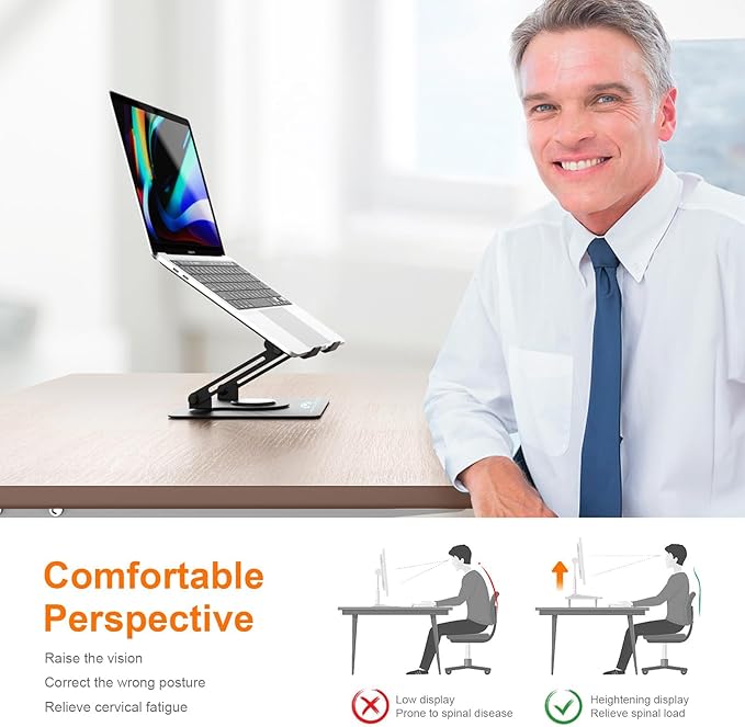 Laptop Stand for Desk,360° Adjustable Computer Stand with Rotating Base,Ergonomic Laptop Riser for Foldable and Portable,MacBook Riser Collaborative Work, Suitable for 10-16" Notebook Holder