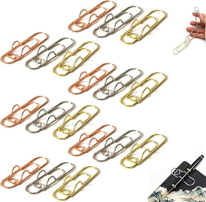 6Pcs 3 Colors Heart Pen Clip Metal Pencil Clips Multifunctional Rose Gold Silver Carbon Steel Paperclip, Paper Clips Pen Holder for Notebook Book Journal Office School Accessories (18Pcs)