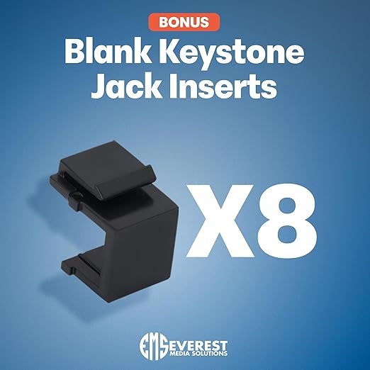 Everest Media 12-Port Keystone Patch Panel (1-Pack) - Removable 6-Port Panels - with 89D Wall Mount Bracket - Vertical/Horizontal Installation - 8 Blank Keystone Jack Inserts Included