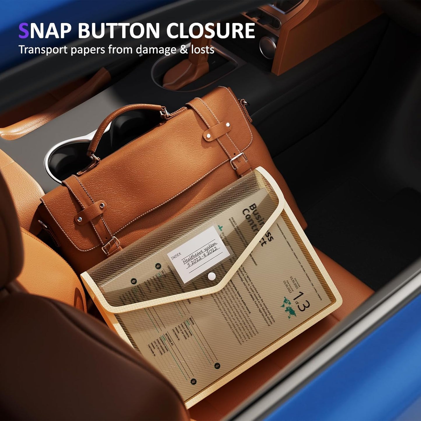 ThinkTex Plastic Expanding File Folder, Transparent envelopes with Snap Closure,No Dividers,Large Capacity,Document Organizer for Receipts, Bills&Taxes,Letter/A4 Size for School/Office/Home-5 Pack