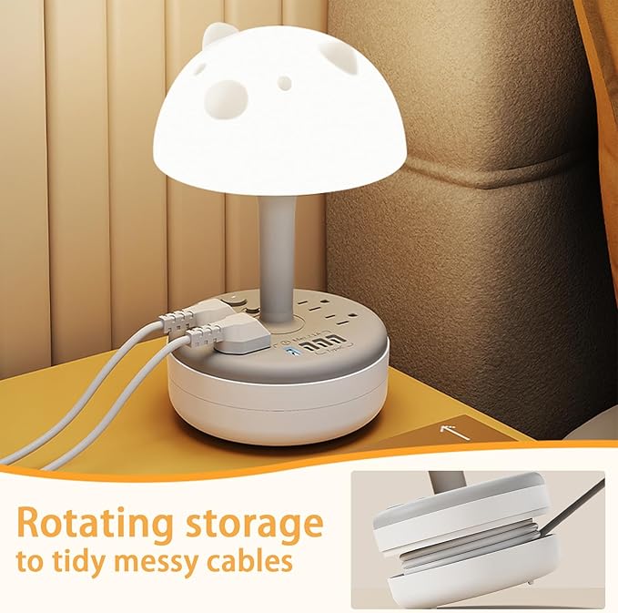 Power Strip Surge Protector with Desk Lamp, 6FT Retractable Extension Cord, 3 Light Modes, 4 AC Outlets, 1 Smart USB-A & 3 USB-C Ports, Portable Power Strip for Home Office Dorm