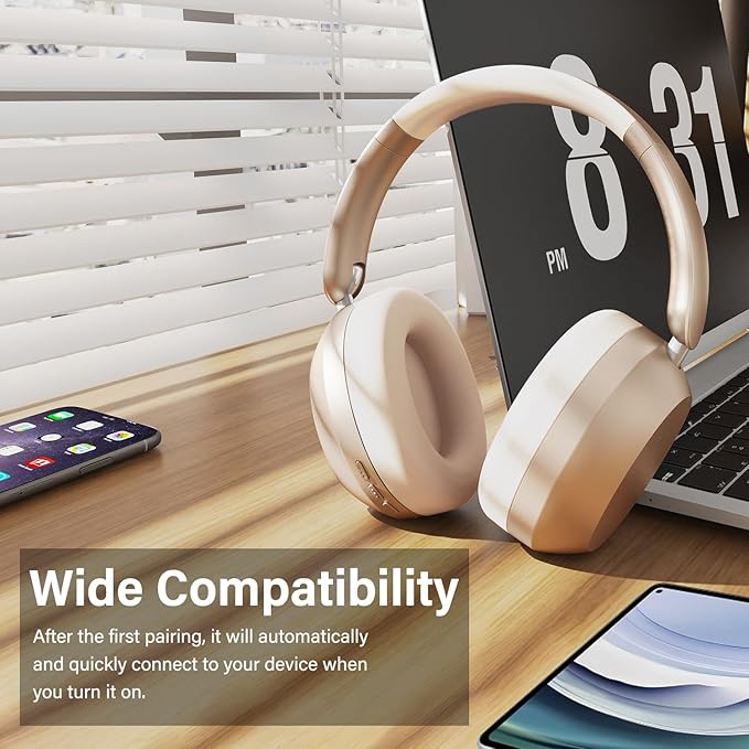 Y05 Bluetooth Headphones Wireless Over Ear with Microphone 48 Hours Playtime, High Sound Quality Foldable Soft Earpads Earphones for Travel - Starlight