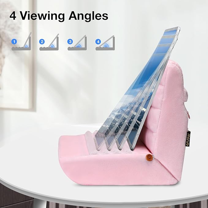 MOSISO Tablet Pillow Stand,Soft Tablet Holder for Lap,Tablet Soft Pad Dock with Pockets&Stylus Slot&4 Viewing Angles Compatible with iPad Pro 12.9,11,10.5,9.7,Air Mini 6,5,4,3, E-Reader, Pink