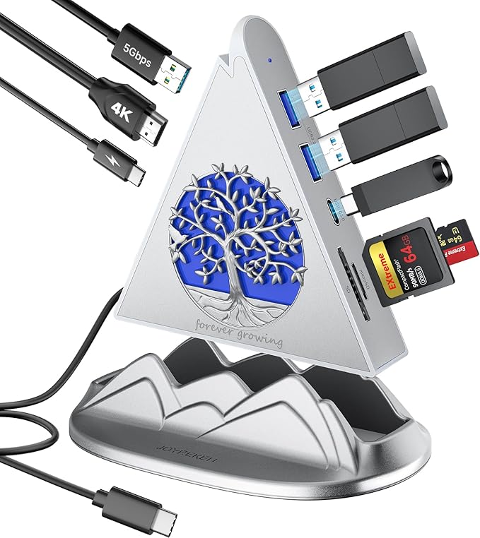 USB C Hub, 8-in-1 Vertical USBC to HDMI Tower Hub for MacBook, iPhone16, iMac, iPad, Surface, XPS, etc. (4K@30Hz HDMI Adapter, 5Gbps USB-Ax3 & USB-Cx1, SD/TF Card Reader, 100W PD, Silver)