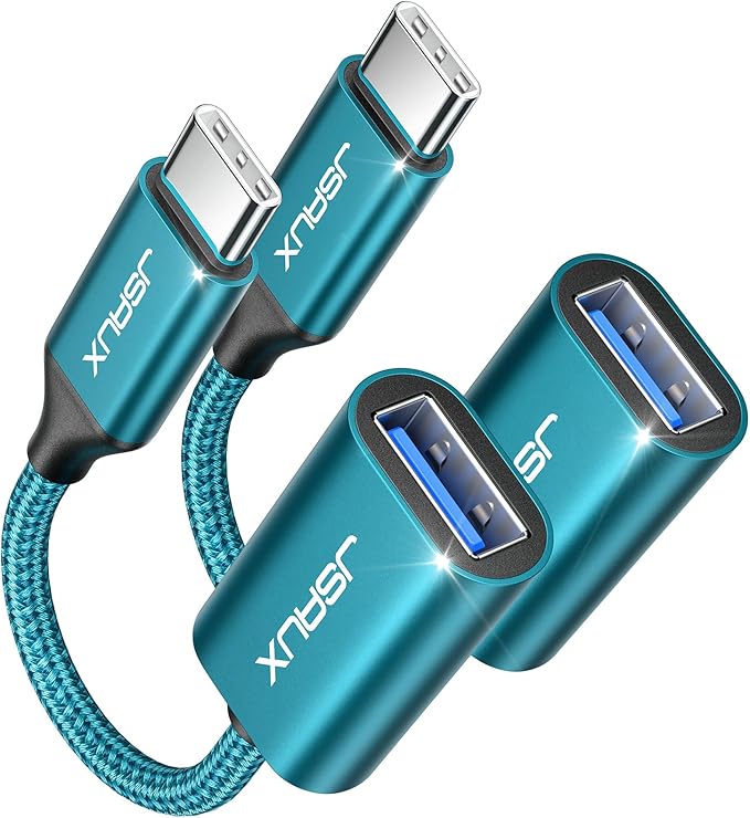 JSAUX USB C to USB 3.0 Adapter [2 Pack], Type C Male to USB Female OTG Cable Compatible with MacBook Pro/Air, iPhone 16 Pro Max/16 Plus/16e/15, Samsung Galaxy S25/S24/S23-Green