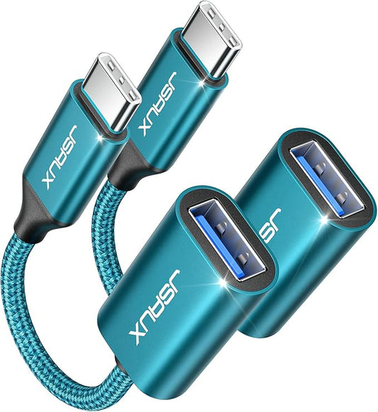 JSAUX USB C to USB 3.0 Adapter [2 Pack], Type C Male to USB Female OTG Cable Compatible with MacBook Pro/Air, iPhone 16 Pro Max/16 Plus/16e/15, Samsung Galaxy S25/S24/S23-Green