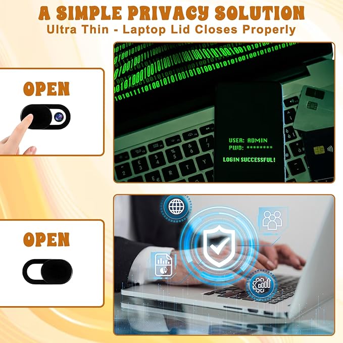 50 Pcs Webcam Cover Slide, 0.023 Inch Ultra-Thin Universal Camera Privacy Cover Black Camera Covers Slide for Phone, Laptop, Computer