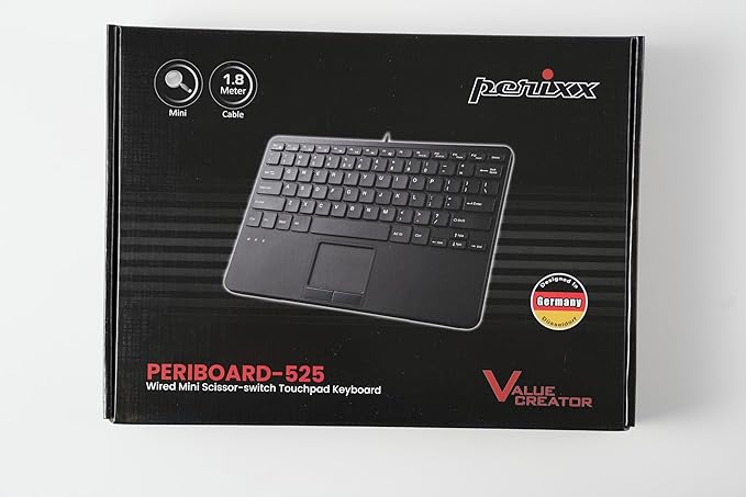 Perixx PERIBOARD-525 US, Wired Mini USB Keyboard with Touchpad - X Type Scissor Keys - 11.18x7.17x1.1 Inches - Build-in 2 USB Hubs - US English