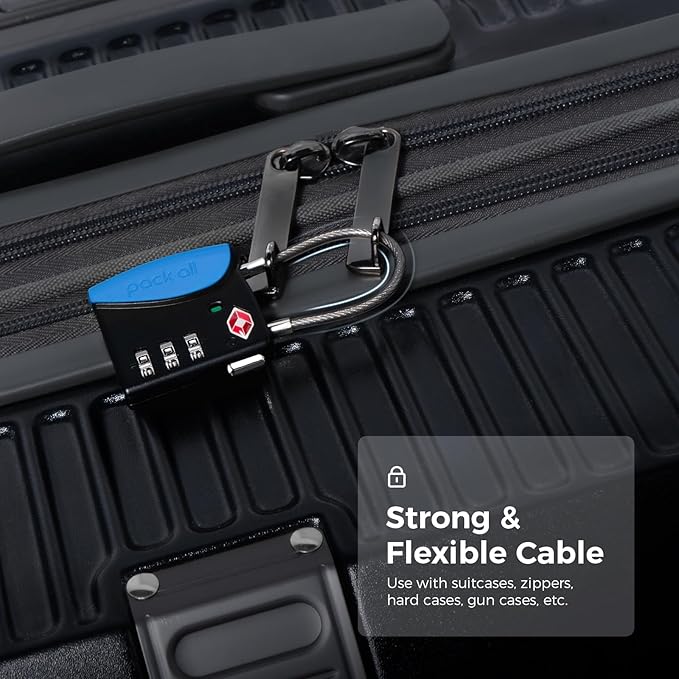 pack all TSA Approved Cable Luggage Locks, 3 Digit Combination Padlocks, Travel Lock for Suitcases & Bag, Alloy Body, Travel Accessories (4 Pack)（Navy）