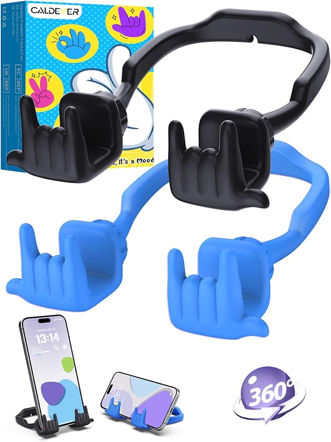 Stocking Stuffers for Teen Boys Girls Gifts Cell Phone Stand Upgrade Adjustable Rock on Lazy Phone Stand for Desk Cool Funny Gadget Gifts for Christmas Adult Men Women Wife 2Pack Black Blue