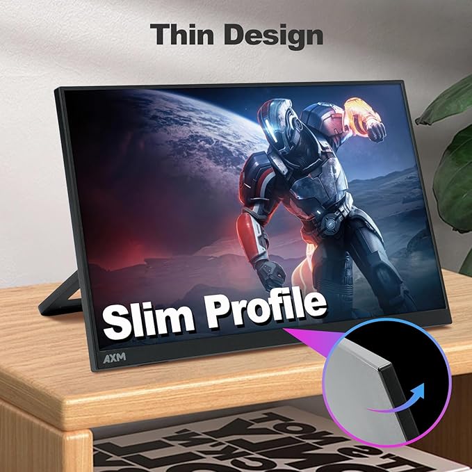 AXM 16" 2.5K Portable Monitor 2.5k QHD IPS 120Hz Adaptive Sync HDR Flicker-Free 400 Nits 100% DCI-P3 USB-C HDMI Gaming & Travel for Laptop Compatible with Windows, MacBook, Phone, Switch, Xbox PS4/5