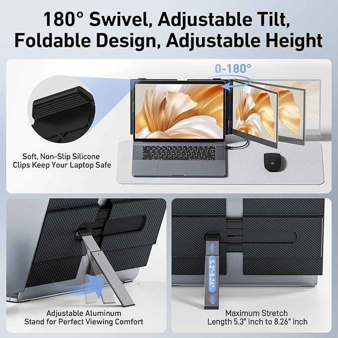 Vixtan Laptop Screen Extender, 14" FHD 1080P Portable Dual Monitor, Ultra-Thin 1.3lbs Plug & Play for 13"-17" Laptops