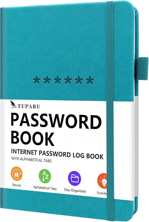 Password Book with Alphabetical Tabs – Hardcover Internet Address & Password Organizer – Password Keeper Notebook for Computer & Website – 5.2 x 7.6" Log-in Password Journal w/Thick Paper (Turquoise)