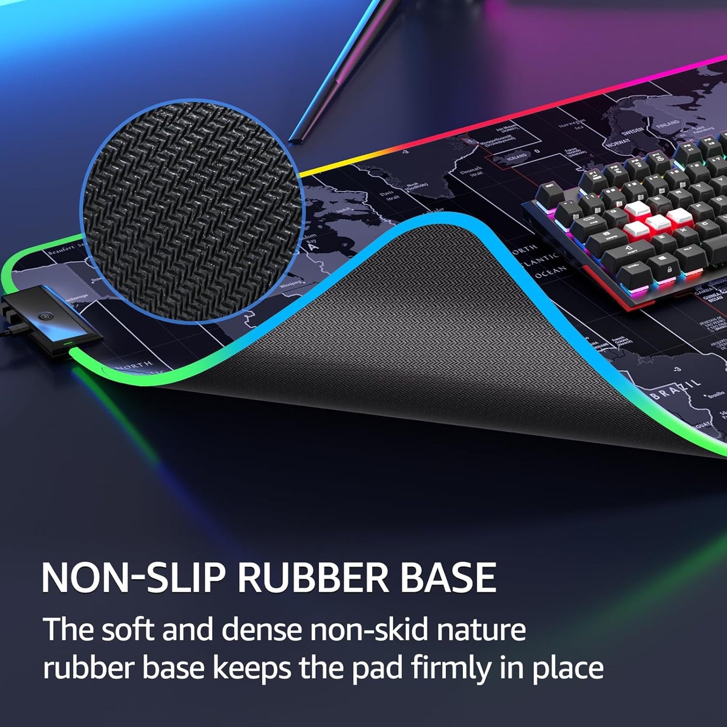 KTRIO RGB Large Gaming Mouse Pad with Stitched Edges, Superior Micro-Weave Cloth, Non-Slip Base, Water Resist Coating, 31.5 x 15.7 in, RGB World Map