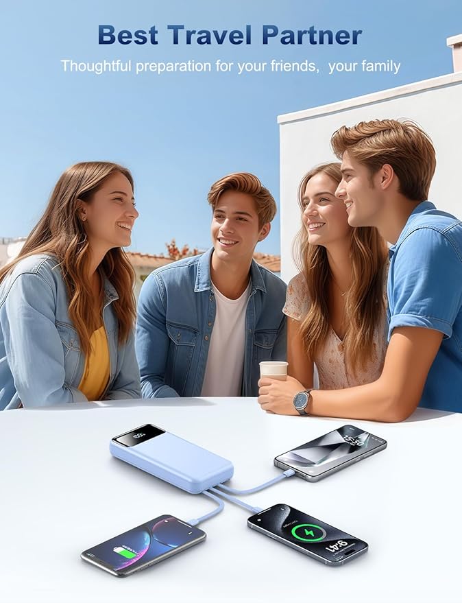 Portable Charger Power Bank 50000mAh Battery Pack, 22.5W Fast Charging PowerBank with Built in Cables,Travel Essential USB-C Portable Phone Charger for iPhone Samsung Pixel Android iPad-Blue