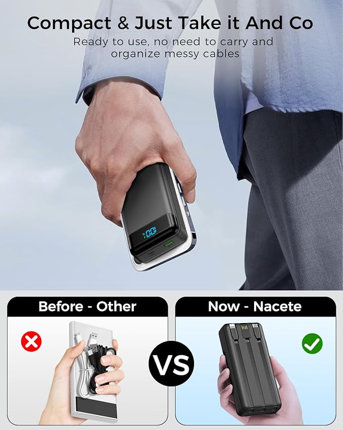 Portable Charger 40000mAh Power Bank - PD 22.5W Fast Charging Battery Pack, Built-in Cable Phone Charger 4 Output 3 Input, Compatible with iPhone 16 15 14 13 Android Samsung, Travel Camping Essential