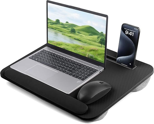 Lap Desk, Portable Lap Desks Fits Up to 16'' Laptop with Pillow Cushion Laptop Desk with Wrist Rest Lap Stand with Tablet or Phone Storage Slot for Bed Couch Carpet Home Office Livingroom (Black)