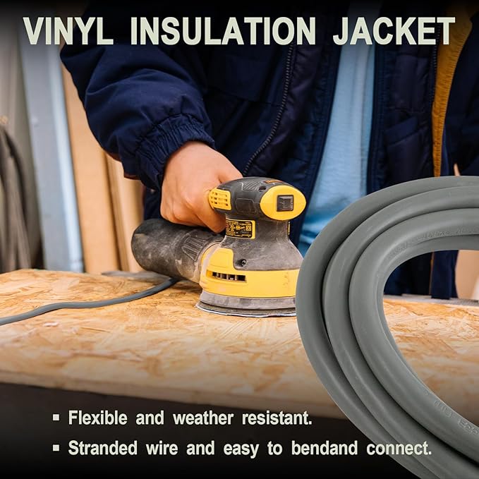 EP 25 Ft Lighted Outdoor Extension Cord - 12/3 SJTW Heavy Duty Grey Extension Cable with 3 Prong Grounded Plug - Power Cord for Lawn, Garden, Appliances