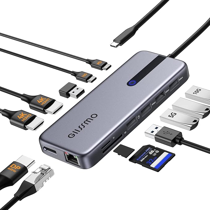 USB C Laptop Docking Station, 13 in 1 Docking Station Dual/Triple Monitor Hub Multiport Adapter with 2 HDMI, DP, RJ45, 10Gbps USB C/A 3.1, 100W PD, USB 3.0/2.0,SD/TF for MacBook Dell HP Lenovo