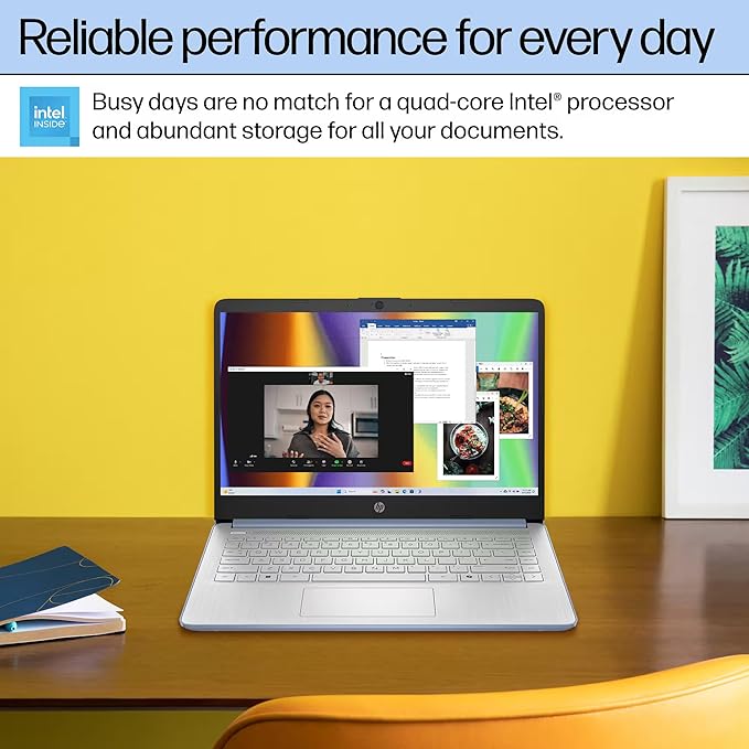 HP 14” Flagship Laptop 2025 AI-Powered Computer, Office Lifetime, Student Business, 4-Core Intel CPU, 16GB RAM 628GB Storage (128GB UFS+ 500GB Ext), Long Battery HubxcelAccessory Win 11 Pro Sky Blue